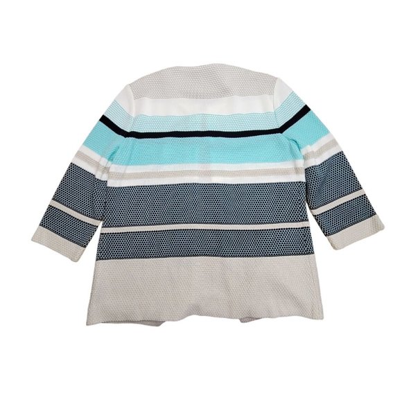 Misook White Knit Colorblock Stripe Open Front Cardigan Jacket Womens Size Med - Picture 2 of 4